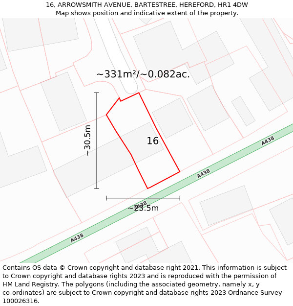 16, ARROWSMITH AVENUE, BARTESTREE, HEREFORD, HR1 4DW: Plot and title map