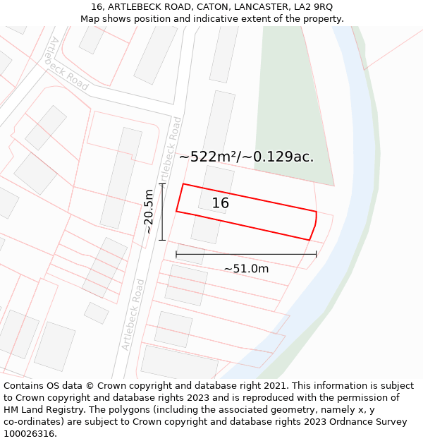 16, ARTLEBECK ROAD, CATON, LANCASTER, LA2 9RQ: Plot and title map