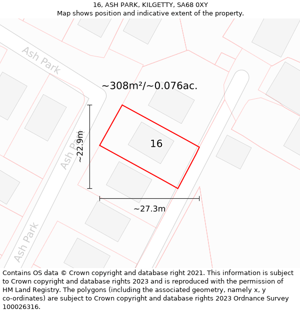 16, ASH PARK, KILGETTY, SA68 0XY: Plot and title map