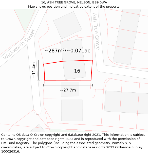 16, ASH TREE GROVE, NELSON, BB9 0WA: Plot and title map