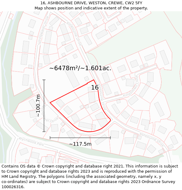 16, ASHBOURNE DRIVE, WESTON, CREWE, CW2 5FY: Plot and title map