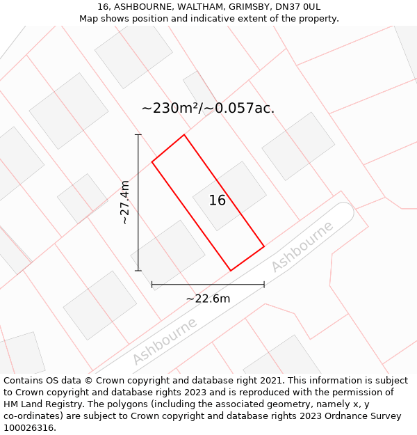 16, ASHBOURNE, WALTHAM, GRIMSBY, DN37 0UL: Plot and title map