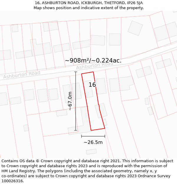 16, ASHBURTON ROAD, ICKBURGH, THETFORD, IP26 5JA: Plot and title map