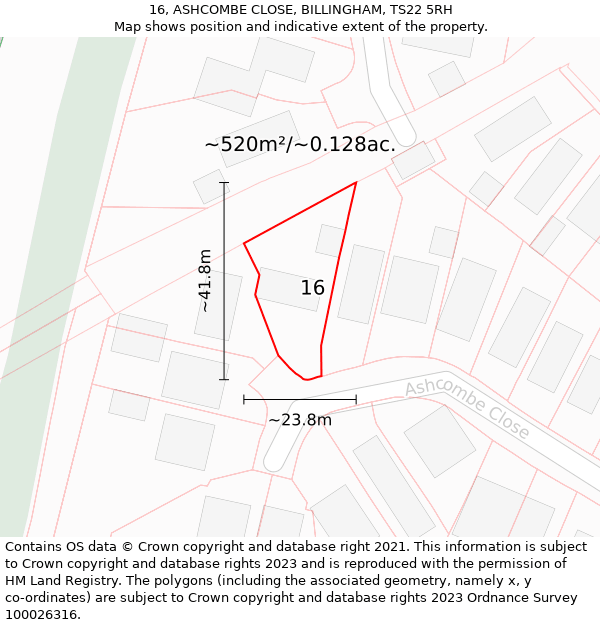 16, ASHCOMBE CLOSE, BILLINGHAM, TS22 5RH: Plot and title map