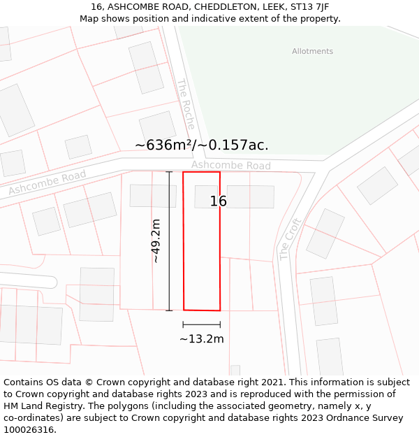 16, ASHCOMBE ROAD, CHEDDLETON, LEEK, ST13 7JF: Plot and title map