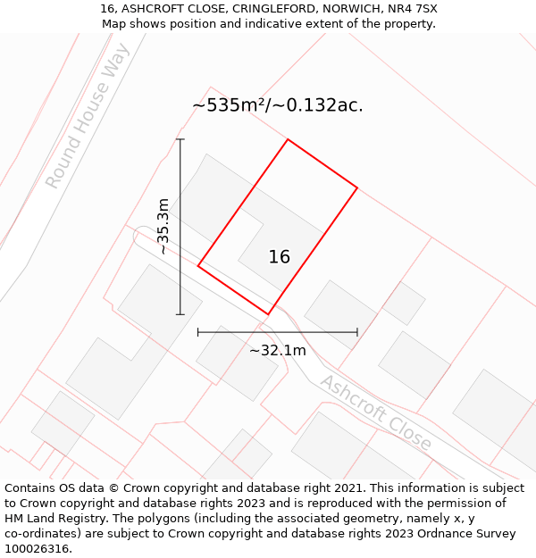 16, ASHCROFT CLOSE, CRINGLEFORD, NORWICH, NR4 7SX: Plot and title map