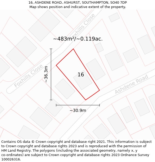 16, ASHDENE ROAD, ASHURST, SOUTHAMPTON, SO40 7DP: Plot and title map