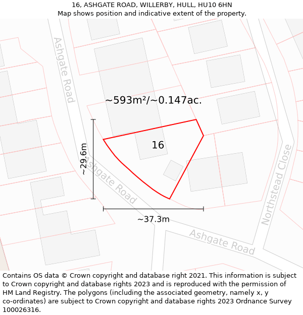 16, ASHGATE ROAD, WILLERBY, HULL, HU10 6HN: Plot and title map