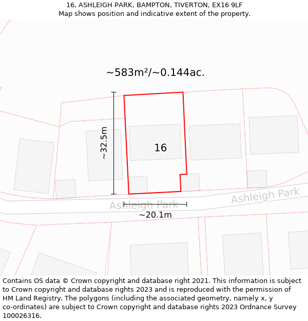 16, ASHLEIGH PARK, BAMPTON, TIVERTON, EX16 9LF: Plot and title map