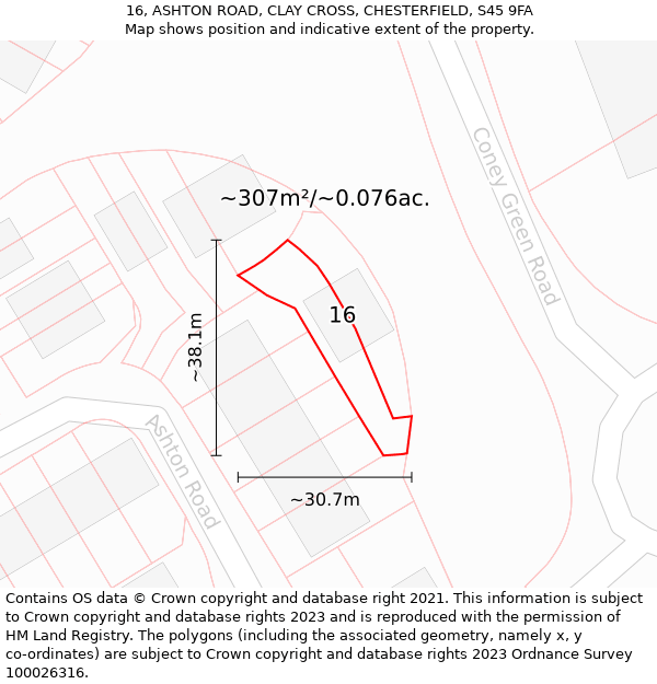 16, ASHTON ROAD, CLAY CROSS, CHESTERFIELD, S45 9FA: Plot and title map