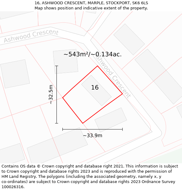 16, ASHWOOD CRESCENT, MARPLE, STOCKPORT, SK6 6LS: Plot and title map