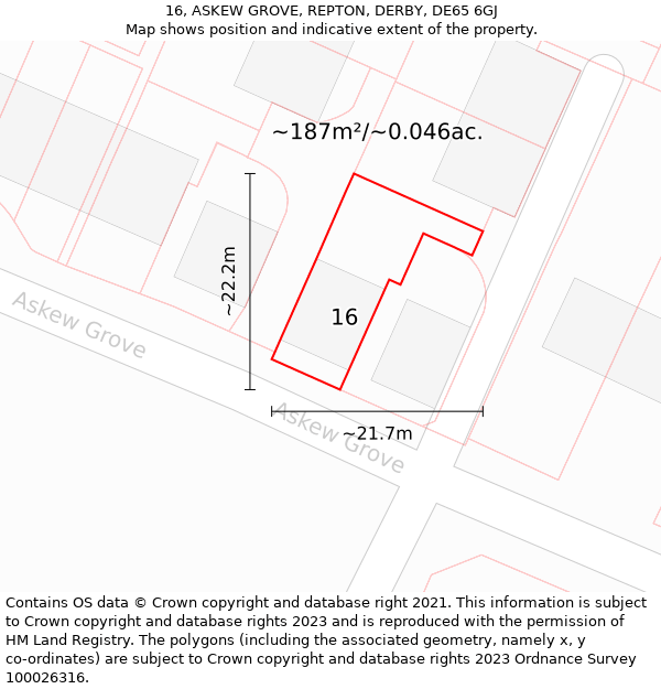 16, ASKEW GROVE, REPTON, DERBY, DE65 6GJ: Plot and title map