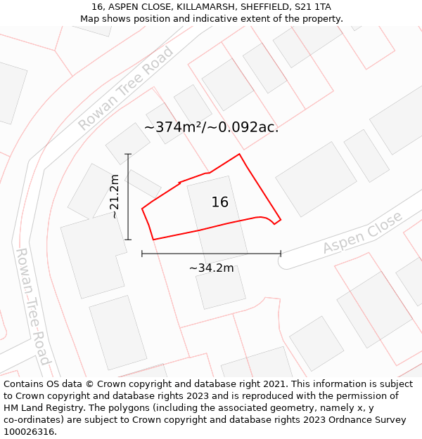 16, ASPEN CLOSE, KILLAMARSH, SHEFFIELD, S21 1TA: Plot and title map