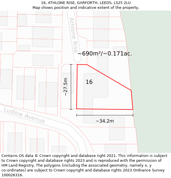 16, ATHLONE RISE, GARFORTH, LEEDS, LS25 2LU: Plot and title map