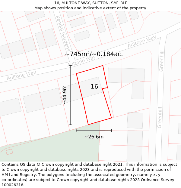 16, AULTONE WAY, SUTTON, SM1 3LE: Plot and title map