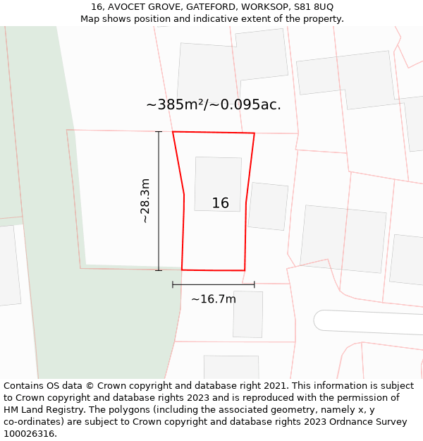 16, AVOCET GROVE, GATEFORD, WORKSOP, S81 8UQ: Plot and title map