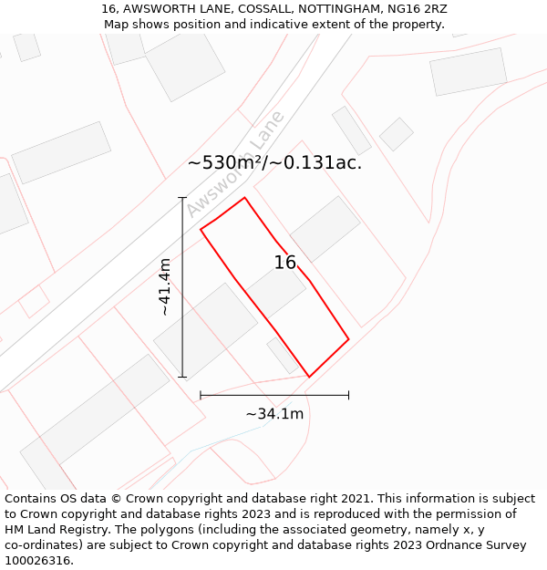 16, AWSWORTH LANE, COSSALL, NOTTINGHAM, NG16 2RZ: Plot and title map