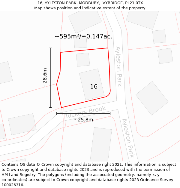 16, AYLESTON PARK, MODBURY, IVYBRIDGE, PL21 0TX: Plot and title map