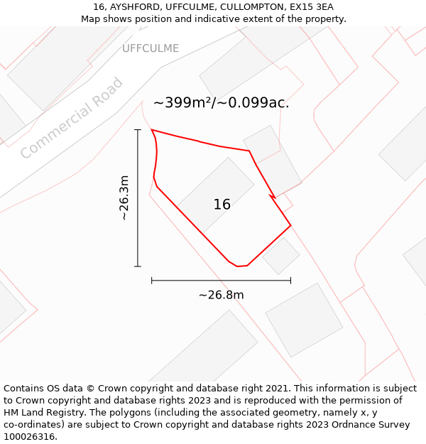 16, AYSHFORD, UFFCULME, CULLOMPTON, EX15 3EA: Plot and title map