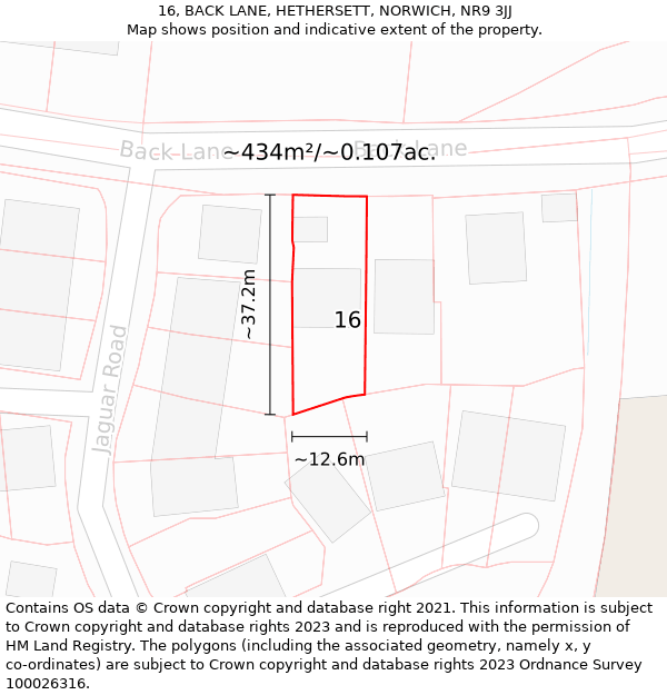 16, BACK LANE, HETHERSETT, NORWICH, NR9 3JJ: Plot and title map