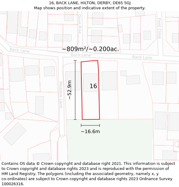 16, BACK LANE, HILTON, DERBY, DE65 5GJ: Plot and title map