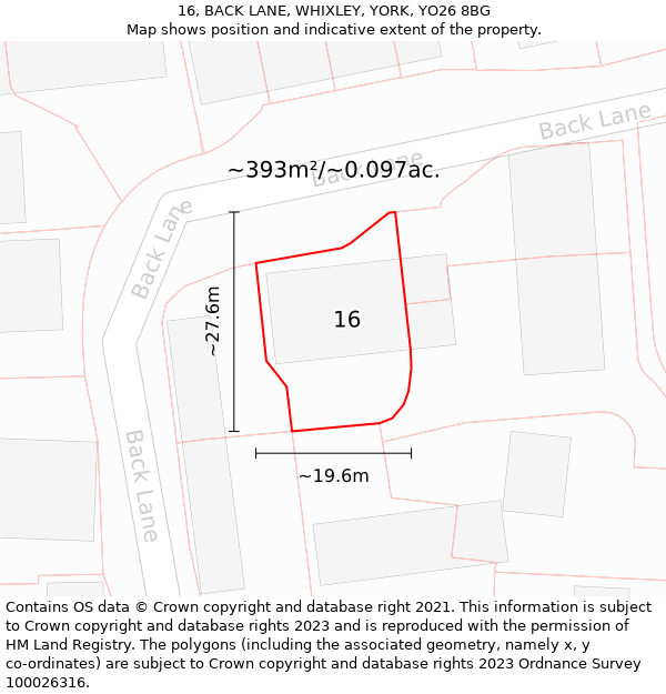 16, BACK LANE, WHIXLEY, YORK, YO26 8BG: Plot and title map