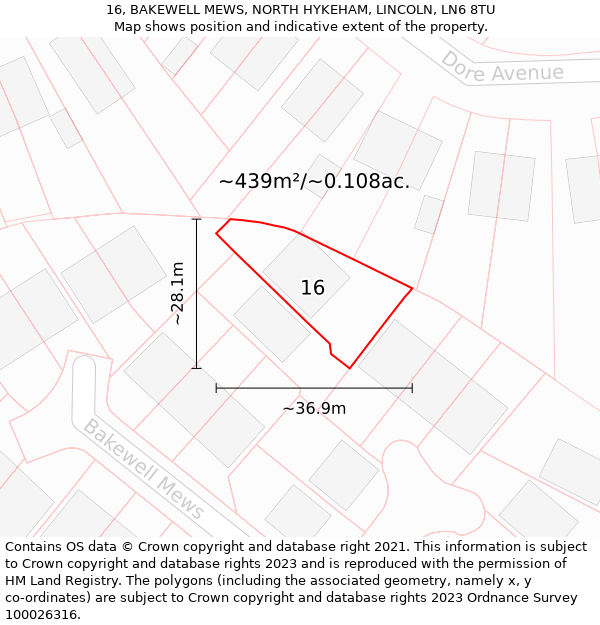 16, BAKEWELL MEWS, NORTH HYKEHAM, LINCOLN, LN6 8TU: Plot and title map