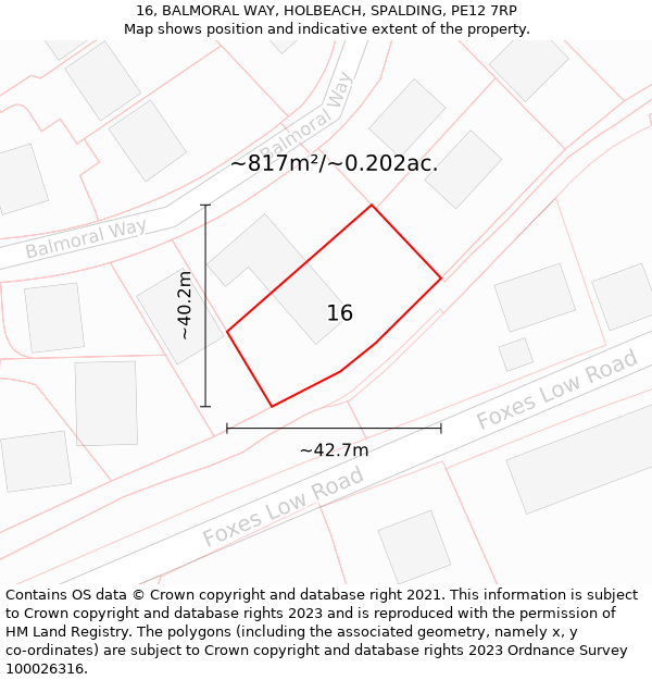 16, BALMORAL WAY, HOLBEACH, SPALDING, PE12 7RP: Plot and title map