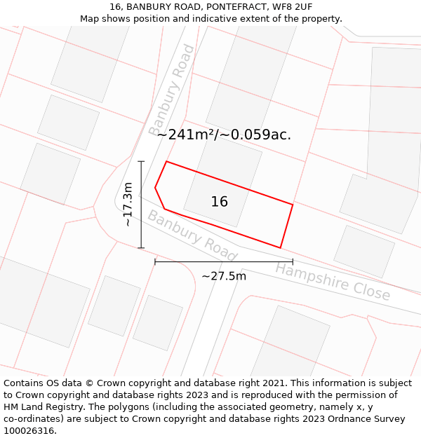 16, BANBURY ROAD, PONTEFRACT, WF8 2UF: Plot and title map