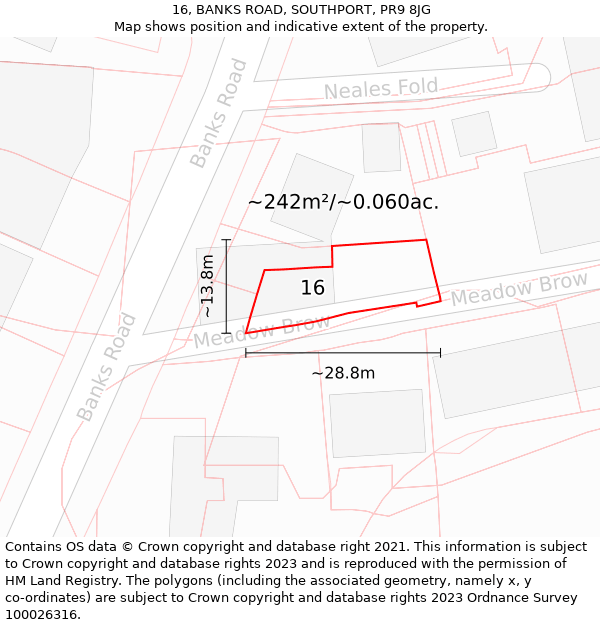 16, BANKS ROAD, SOUTHPORT, PR9 8JG: Plot and title map