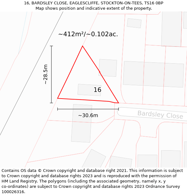 16, BARDSLEY CLOSE, EAGLESCLIFFE, STOCKTON-ON-TEES, TS16 0BP: Plot and title map