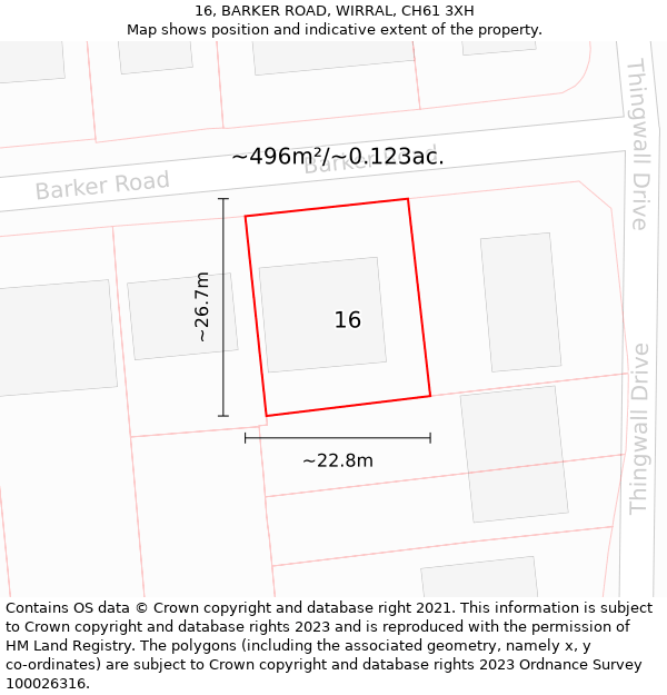 16, BARKER ROAD, WIRRAL, CH61 3XH: Plot and title map