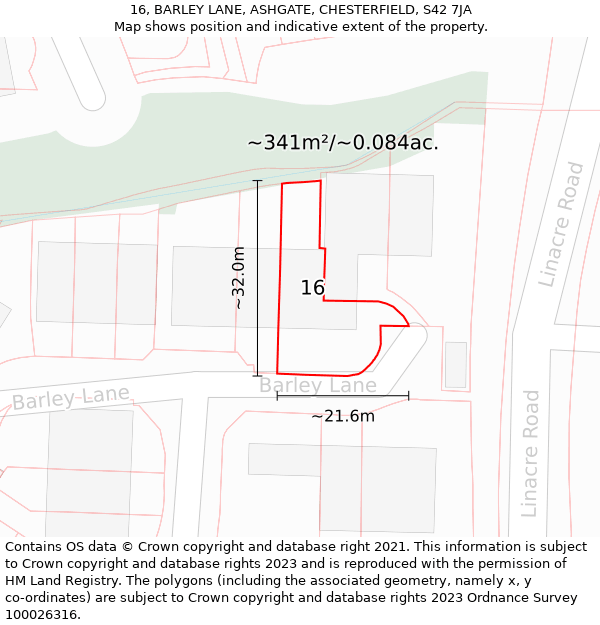 16, BARLEY LANE, ASHGATE, CHESTERFIELD, S42 7JA: Plot and title map