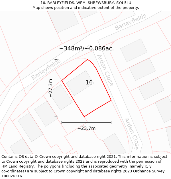 16, BARLEYFIELDS, WEM, SHREWSBURY, SY4 5LU: Plot and title map