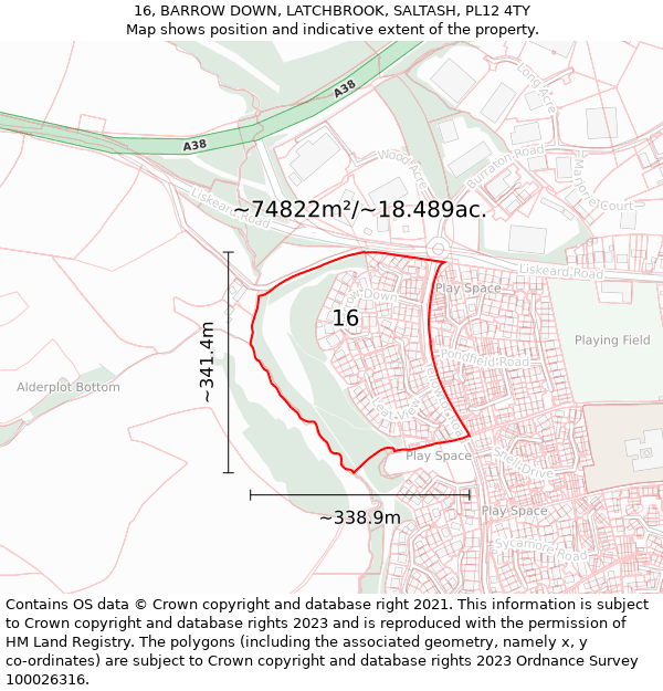 16, BARROW DOWN, LATCHBROOK, SALTASH, PL12 4TY: Plot and title map