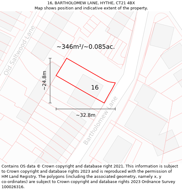 16, BARTHOLOMEW LANE, HYTHE, CT21 4BX: Plot and title map