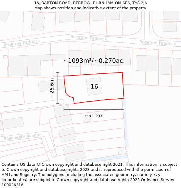 16, BARTON ROAD, BERROW, BURNHAM-ON-SEA, TA8 2JN: Plot and title map