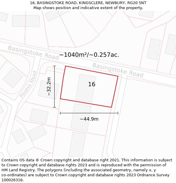 16, BASINGSTOKE ROAD, KINGSCLERE, NEWBURY, RG20 5NT: Plot and title map