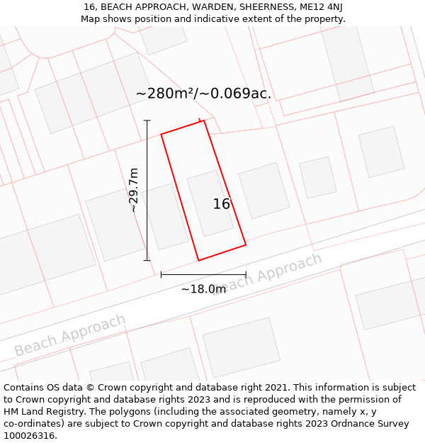 16, BEACH APPROACH, WARDEN, SHEERNESS, ME12 4NJ: Plot and title map