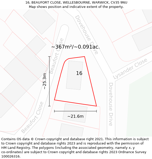 16, BEAUFORT CLOSE, WELLESBOURNE, WARWICK, CV35 9NU: Plot and title map