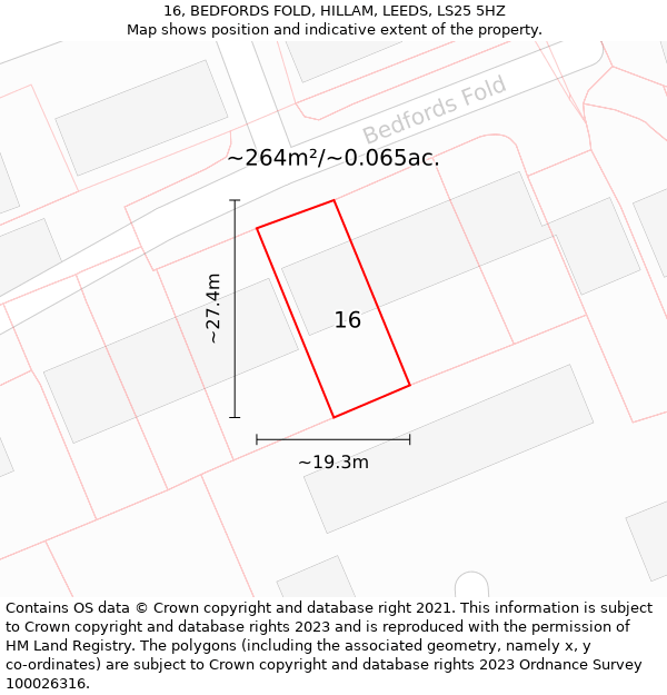 16, BEDFORDS FOLD, HILLAM, LEEDS, LS25 5HZ: Plot and title map