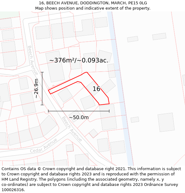 16, BEECH AVENUE, DODDINGTON, MARCH, PE15 0LG: Plot and title map