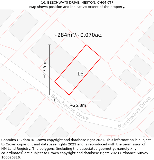 16, BEECHWAYS DRIVE, NESTON, CH64 6TF: Plot and title map