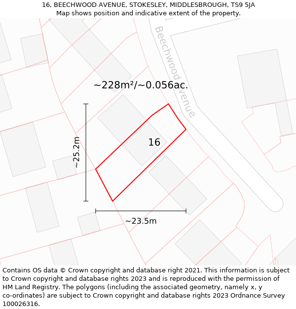 16, BEECHWOOD AVENUE, STOKESLEY, MIDDLESBROUGH, TS9 5JA: Plot and title map