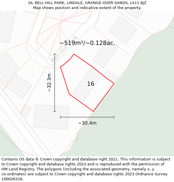 16, BELL HILL PARK, LINDALE, GRANGE-OVER-SANDS, LA11 6JZ: Plot and title map