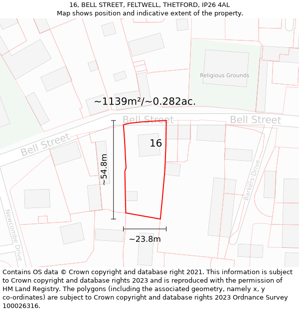 16, BELL STREET, FELTWELL, THETFORD, IP26 4AL: Plot and title map