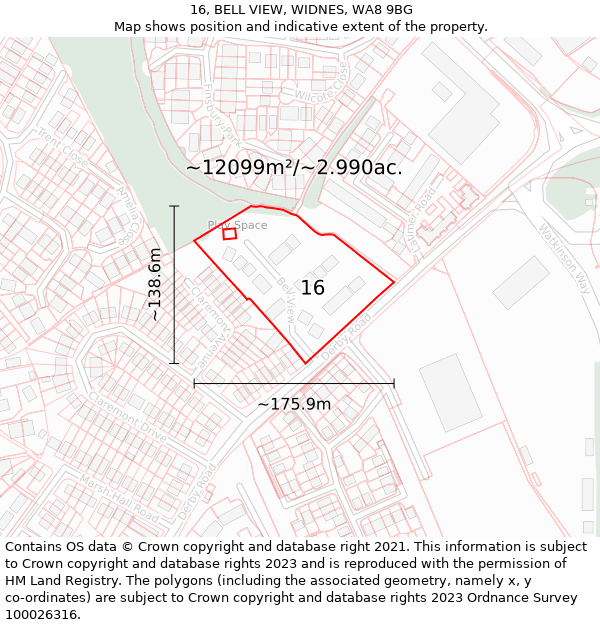 16, BELL VIEW, WIDNES, WA8 9BG: Plot and title map