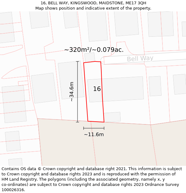 16, BELL WAY, KINGSWOOD, MAIDSTONE, ME17 3QH: Plot and title map