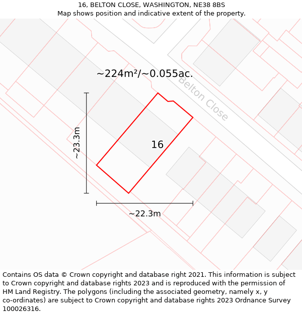 16, BELTON CLOSE, WASHINGTON, NE38 8BS: Plot and title map