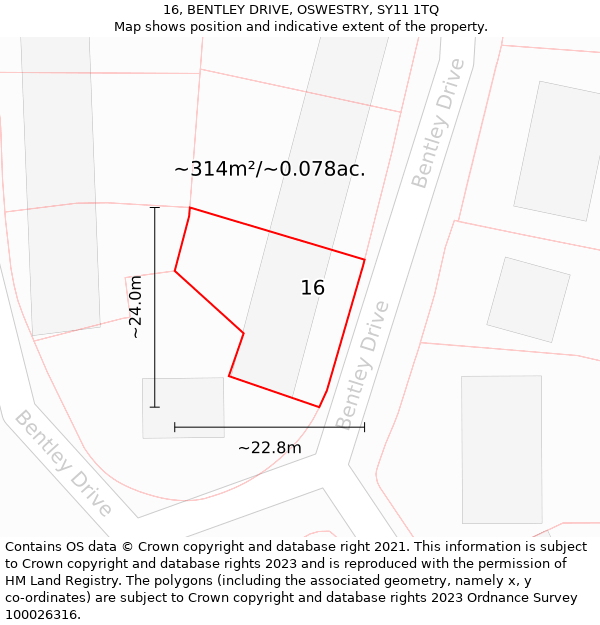 16, BENTLEY DRIVE, OSWESTRY, SY11 1TQ: Plot and title map